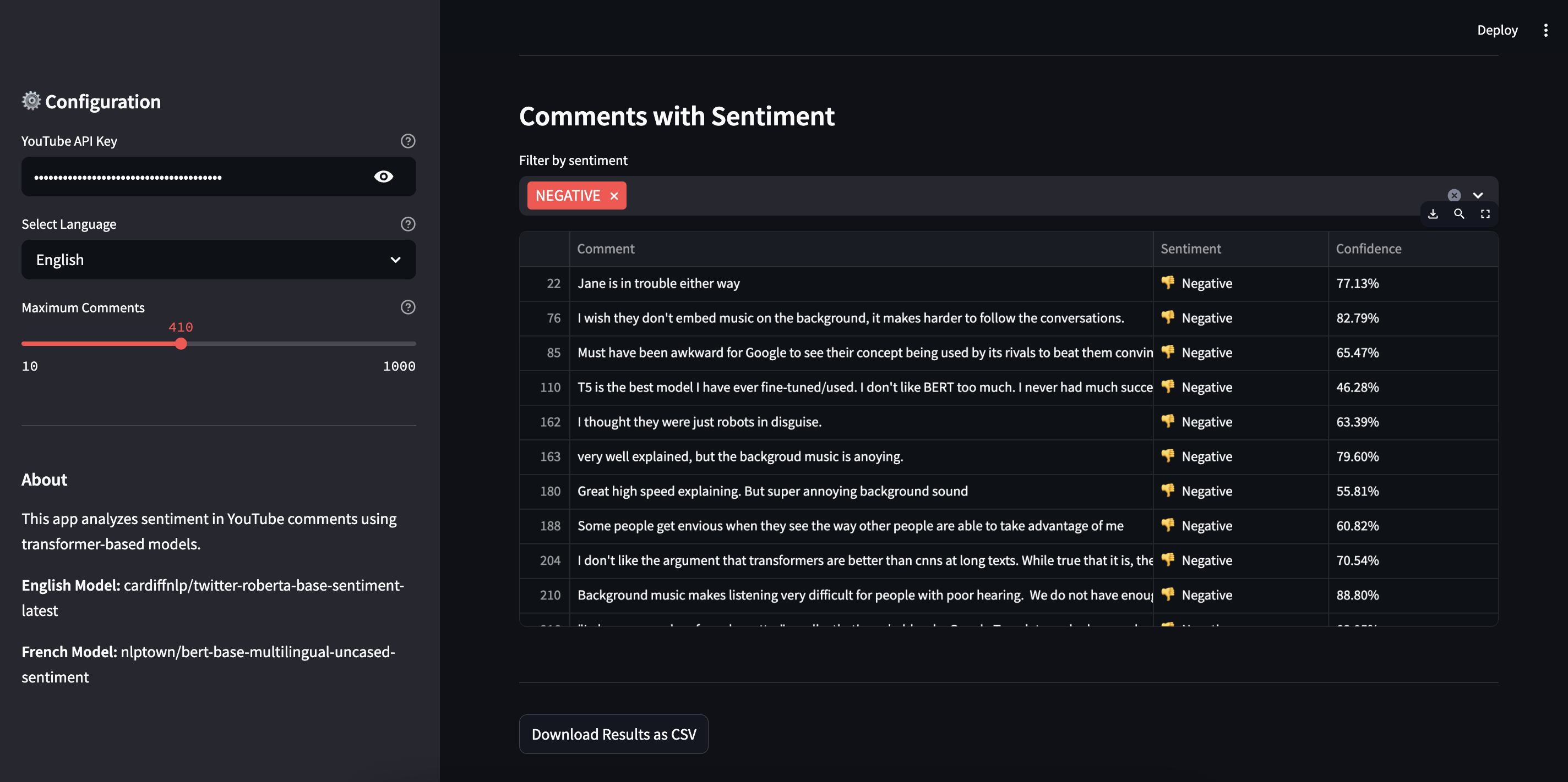 YouTube Sentiment Analyzer